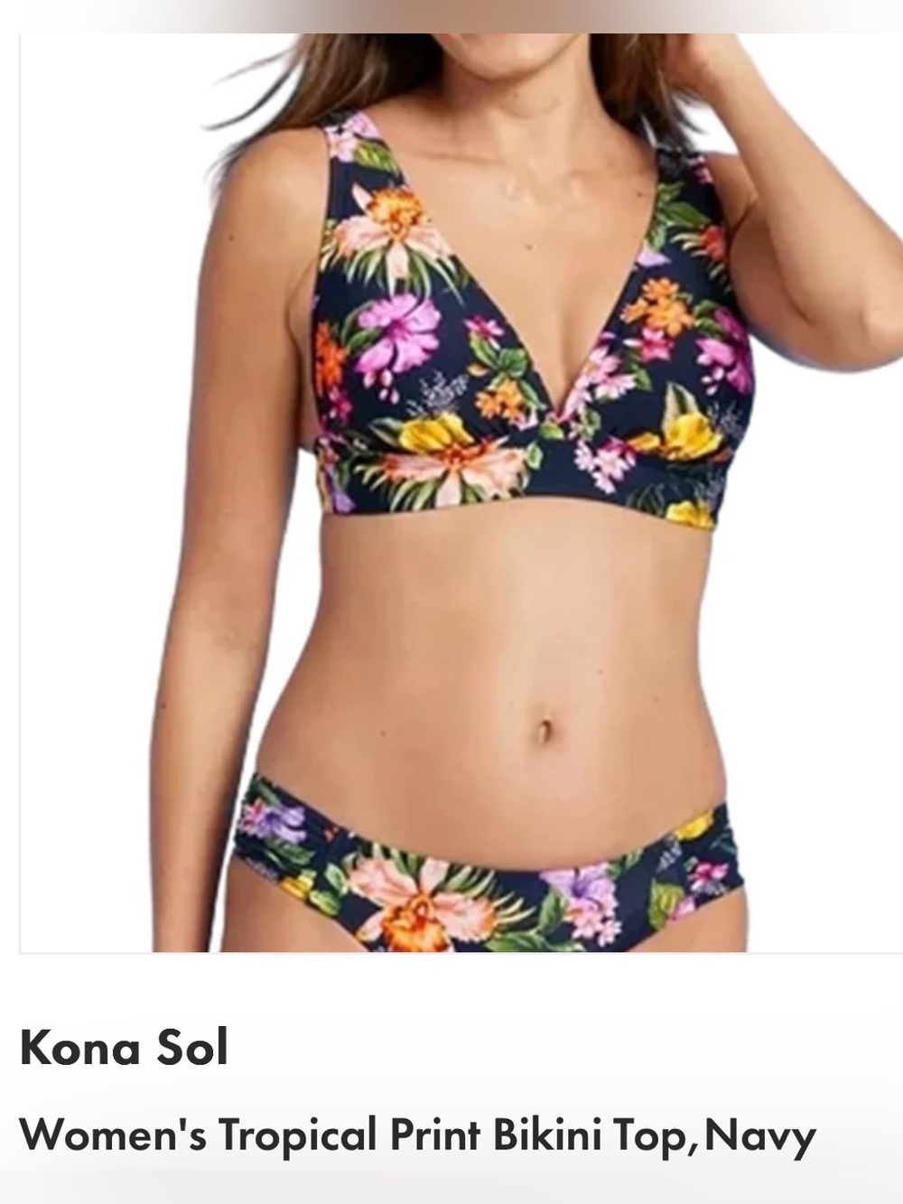 Kona Sol Navy Floral Tropical Bikini Top Sz Small NWOT